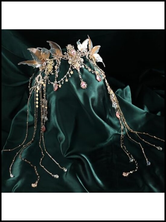 Fairy Headband with Butterfly Wings and Tassel - Elf Crown Renaissance Wedding main image 4